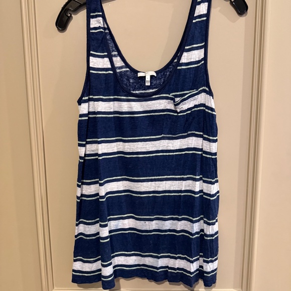 JOIE Carmenella Navy White Striped Linen Tank Top Size Large - Picture 2 of 14